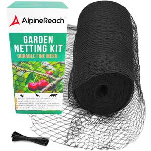 AlpineReach Garden Netting 15 x 30 ft Heavy Duty Bird Net, Deer, Plant Protection Extra Strong Woven Mesh, Reusable Kit with Zip Ties, Animal Fencing for Fruits Trees, Black