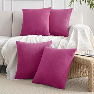 JELLYMONI Velvet Throw Pillow Covers Set of 4, 20 x 20 Inch Magenta Decorative Cushion Covers, Soft Square Pillowcases for Sofa, Couch, Bed  No Insert Included