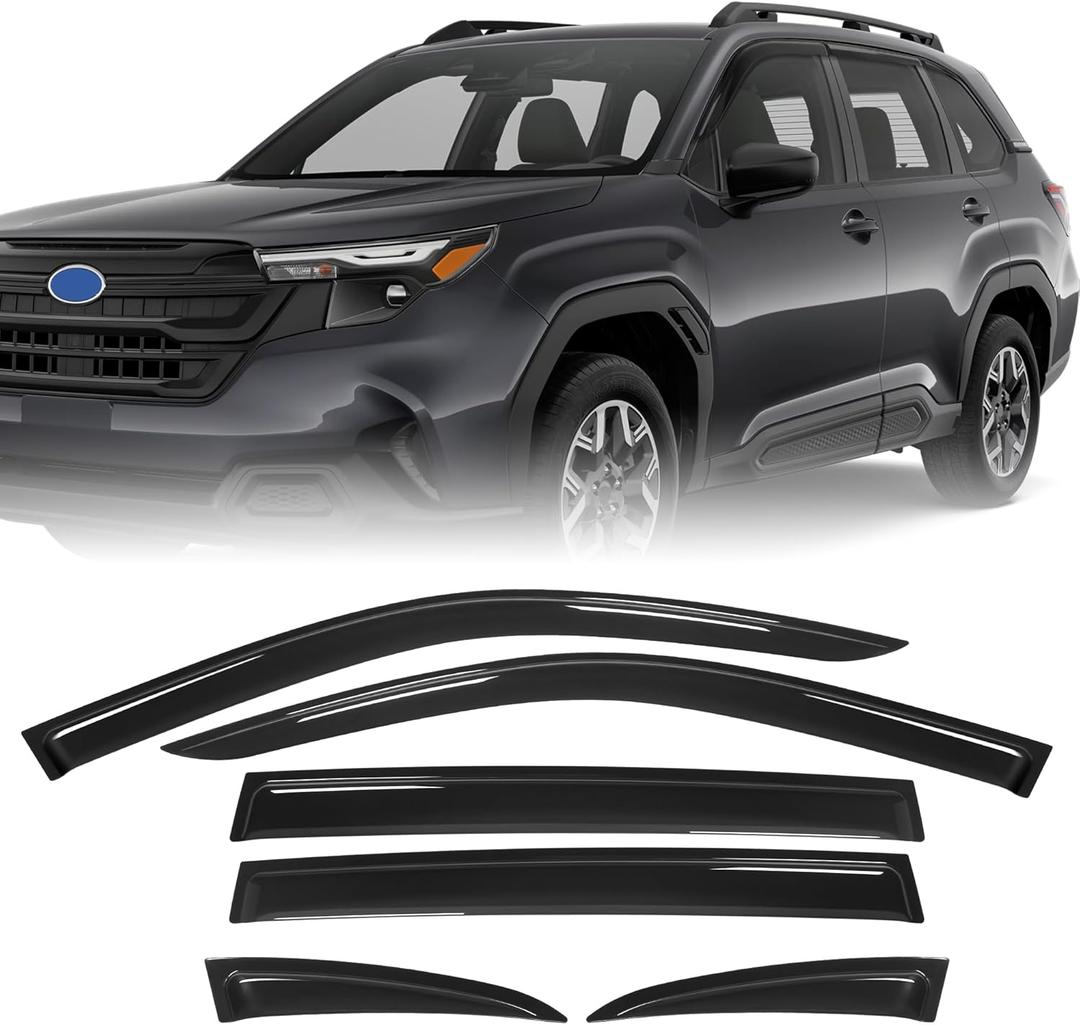 Rain Guards Fit for Subaru Forester 2025 2026, Window Visors Deflectors fit for Forester Accessory 2025 2026,Tape-on Outside Mount Rain Guards Side Window Deflectors (6 Pcs)
