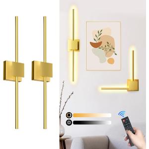 Torchlet Battery Operated Wall Sconces Set of 2 with Remote Control,DIY Independent Rotation Picture Lights,3000K-6000K Dimmable LED Rechargeable Wall Lights for Living Room Bedroom, 28.3'' Gold
