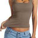 EasyGala Womens Cotton Ribbed Square Neck Tank Tops Basic Backless Sleeveless Summer Cami Shirts 2025 (Brown, L)