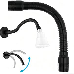 All Metal Adjustable Shower Head Extension Arm, 11.8in Rotating Swiveling Flexible Shower Arm with Flange, Black Shower Head Extender