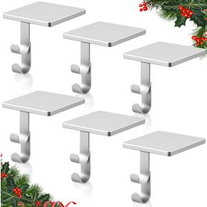 Zhengmy 6 Pcs 2 in 1 Fireplace Stocking and Garland Hangers Heavy Duty Metal Christmas Stocking Holder for Mantle, Two Hooks Hangers for Garland Balls Fireplace Xmas Holiday Party Decoration (Silver)