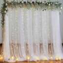 10x10ft White Tulle Backdrop Curtain with Lights String for Parites, Sheer Photo Backdrop Curtains with Lights for Wedding Backdrop Ceremony Reception Baby Shower Bridal Shower Birthday Party (2 Panels(5*10FT))