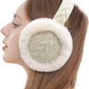 LCXSHYE Winter Women Ear Muffs Warm Knit Ear Warmers Girls Foldable Fuzzy Thick Earmuffs for Outdoor (Beige)
