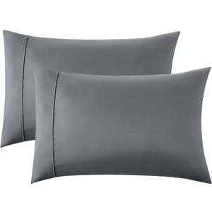 Bedsure Queen Pillow Cases Set of 2 - Dark Grey Polyester Microfiber Pillowcase 2 Pack, Super Soft and Cozy Cooling Pillow Case Covers with Envelop Closure, 20x30