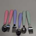 Elk and Friends Kids Silverware with Silicone Handle | Childrens Safe Flatware | Toddler Utensils | Baby Spoons + Forks | Stainless Steel Cutlery | Dishwasher Safe | 6 Pieces (Blush/Sage/MistyBlue)