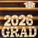 Graduation Party Decorations 2026, 8 LED Long Marquee Light Up Letters 'Grad 2026' and 1 'Doctorial hat' - Graduation Party Decor for Preschool High School College