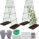 Chumia 2 Pack 48" x 16" Thickened Cucumber Trellis for Raised Bed Garden, Foldable A Frame Metal Garden Trellis for Climbing Plants Outdoor Plant Support for Vegetables Fruit, Green