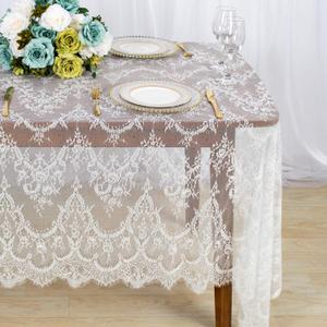 ShinyBeauty Lace-Tablecloth-Rectangular White 5Pack 60X120 Inches Vintage Eyelash Lace Fabric Tablecloth Shabby Chic Linen Table Cover Overlay Used for Wedding Holiday Party Baby Shower Decor