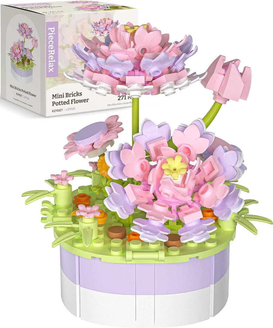Flower Building Decoration Set - Mini Bricks Potted Plant - Lotus - Home Accessories Best Gift Valentine Dcor for Him and Her Botanical for Adults [KZ1027] (271)