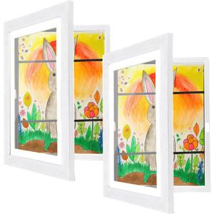 [2-Pack] Kids Artwork Frames Changeable, 10 x 12.5-IN Frames for Kids Artwork, Front Opening Picture Frames, Home Decor, Up to 150 Pcs of Kids Art Frame, Craft Storage, Hanging Wall Decor, for 3D Pictures, Crafts, Children Drawing, Hanging Art, Portfolio, White
