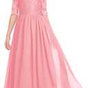 HOSIKA Flower Girls Dress Lace Chiffon A-Line Swing Pleated Dance Gown Wedding Bridesmaid Maxi Dresses Pink 6-7 Years