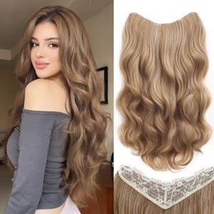 Clip In Hair Extensions One Piece 24 Inch Long Curly Synthetic Wavy Hair Extensions Clips Ins Natural Fluffy Clip On Extension Hair Pieces Hair Extension Clips for Women Brown Mix Blonde