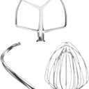 Stainless Steel Stand Mixer Attachment 3-Piece Set for KitchenAid 7QT Lift Bowl Mixer. Includes whisk, flat beater and dough hook for KitchenAid 7-quart mixer, Dishwasher Safe