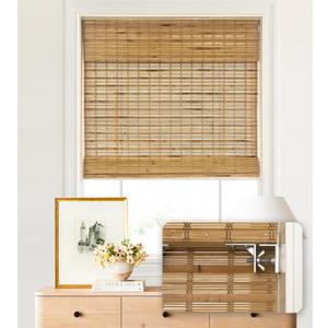 LazBlinds No Tools No Drill Cordless Bamboo Roman Shades, Light Filtering Window Treatment, Roll Up Bamboo Blinds for Windows 26'' W x 64'' H, Dali Native