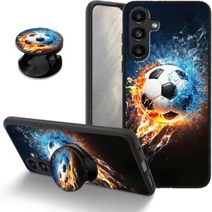 for Samsung Galaxy S24 FE Case, Slim Soft TPU Shockproof Cover with Kickstand, Full-Body Shockproof Anti-Fingerprint Durable Protective Phone Case, Soccer Ball