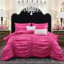 Bedorm Hot Pink Comforter Set 9 Pcs King Size Satin Bedding Set Pintuck Pinch Pleated Comforter Silky Ruched Bed in A Bag with Comforter, Flat Sheet, Fitted Sheet, Pillowcases & Cushion Cover
