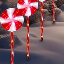 Christmas Solar Pathway Lights, 27" Set of 4 Lollipops Peppermint Stake Lights