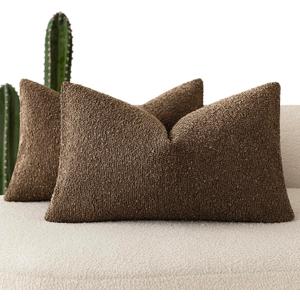 MIULEE Textured Boucle Throw Pillow Cover Light Brown Accent Solid Lumbar Pillow Case Decorative Soft Pack of 1 Couch Cushion Chair Sofa Bedroom Livingroom Home Decor,12x20 Inch