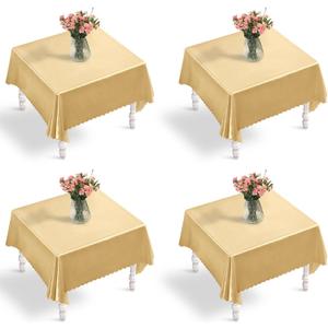 Entisn 4 Pack Gold Satin Tablecloth 54 x 54 Inches Table Cloth, Square Silky Tablecloth Smooth Table Cover Decoration for Wedding Party Holiday Dinner