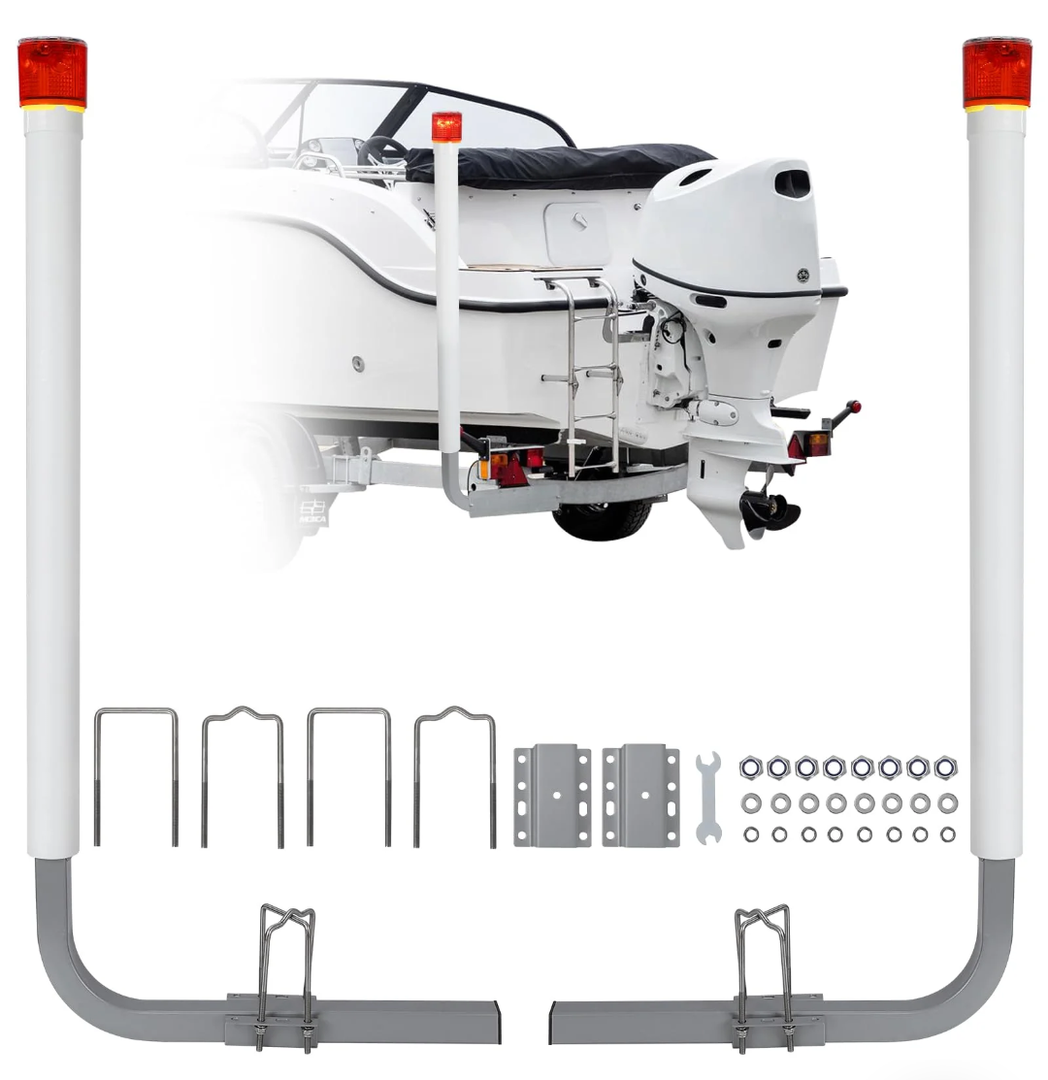 GARVEE 40" 2PCS Rustproof Galvanized Steel Trailer Guide with Light, Boat Trailer Guide, Adjustable Width Design Trailer Guide Poles, Trailer Guides with PVC Pipes with Light