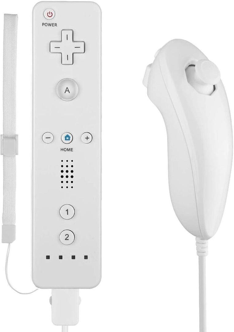 Lyyes Remote Controller for Wii, Wii Remote and Nunchuck Controllers with Silicon Case and Strap for Wii and Wii U (White)