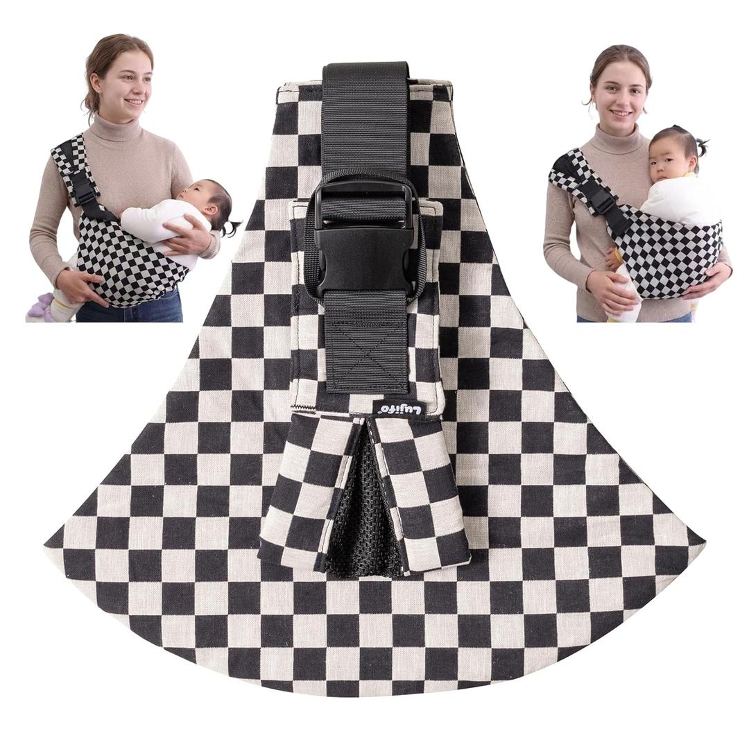 Baby Sling Carrier, Lightweight Portable Baby Carrier for Toddlers, Toddler Sling Carrier with Adjustable Front & Back Shoulder Straps  Fits Babies 6 to 48 Months (Ebony Check)