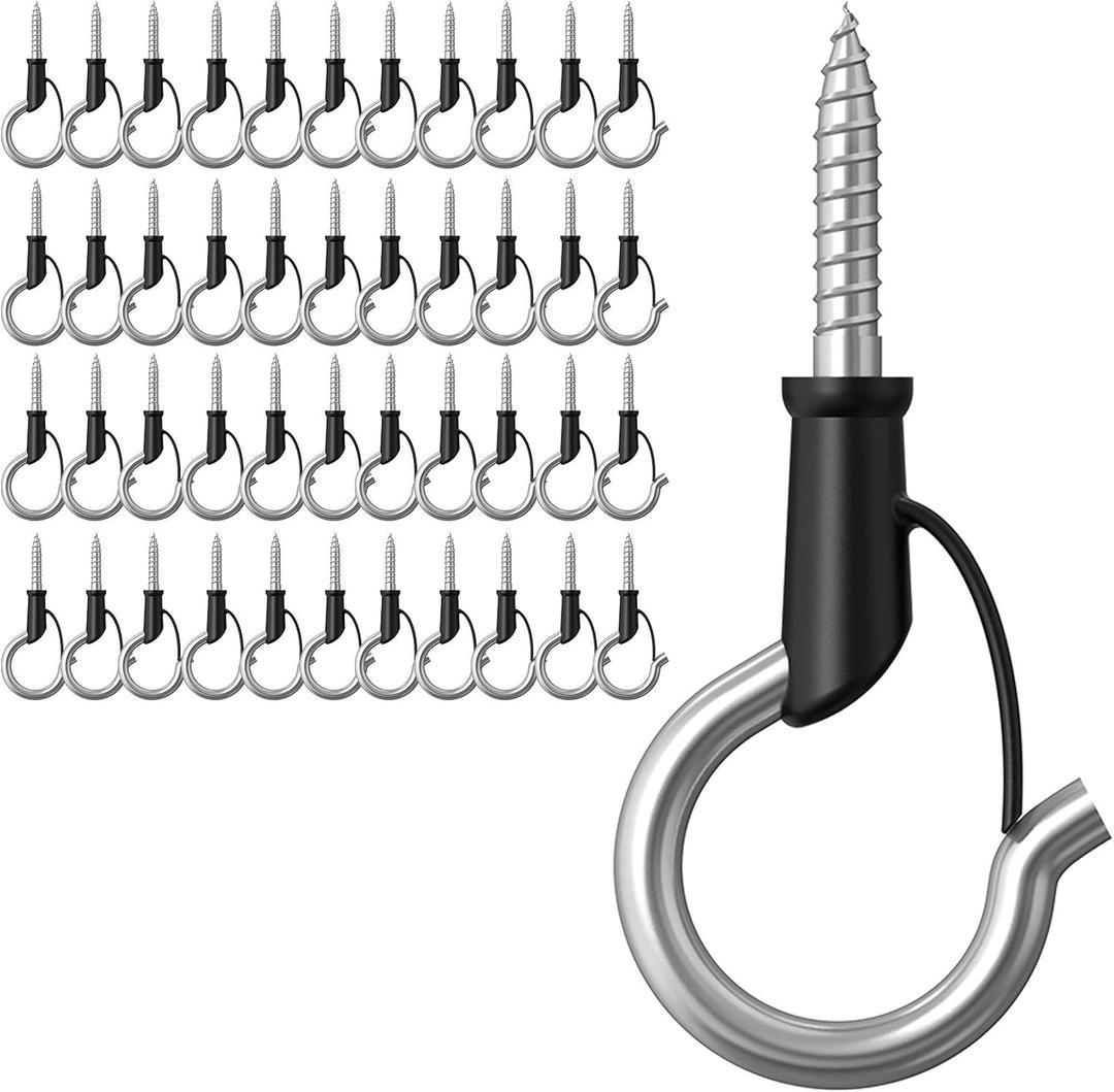44-Pack 304Stainless Steel Q-Hanger Hook, Indoor and Outdoor Hooks Home Christmas Lights Hanger Hooks with Screw for Garage New Year Party Outdoor Easy Release Wire and Fairy Led Lights
