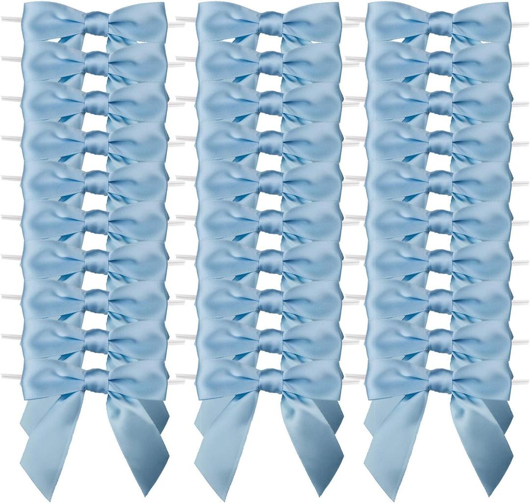 7Rainbows 30pcs Boutique 2.5" Light Blue Satin Ribbon Twist Tie Bows for Tying Up Packages Gift Wrapping