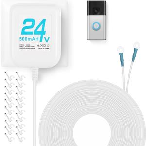 24V Doorbell Transformer, AC Adapter for All Ring Video Doorbell Versions, 16.4ft Doorbell Power Supply, Power Cable Compatible with Ring, Nest, Wyze, and Eufy Doorbells (White)