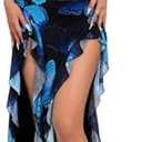 WDIRARA Women's Butterfly Print Asymmetrical Bodycon Maxi Dress Split Ruffle Trim Strapless Tube Dresses, No Size Mark
