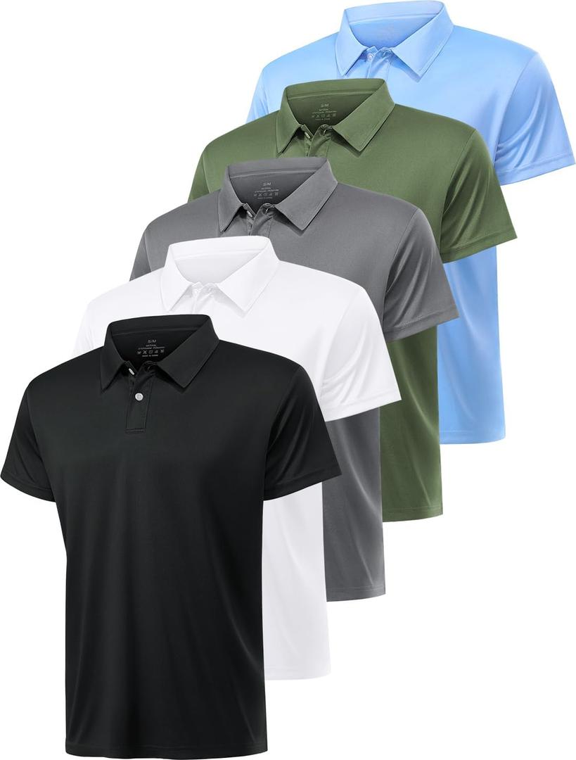 5 Pack Polo Shirts for Men Dry Fit Short Sleeve Golf T-Shirt Moisture Wicking Collared Casual Work Tops (XXXL)
