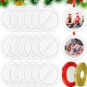 20 Pcs Christmas Clear Round Frame Ornaments with Red Ribbon and Glitter Gold Ribbon, 2.76 Inch Blank Round Photo Frame Bulk, Hanging Photo Ornaments for Christmas Tree Decoration