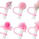 2 x 6Pcs Marine Animal Glitter Cap Straw Cover Cap for Stanley Cup 40oz/30oz Accessories, 10mm Reusable Cute Drinking Straw Topper Accessories, Portable Protector Plugs Decorations Gifts for Party Favors