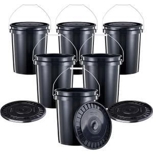 5-Gallon Heavy-Duty Buckets with Snap-On Lids, 6-Pack – BPA-Free, Food-Grade Plastic, Multi-Purpose Storage for Home, DIY, and Job Sites – Black
