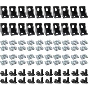 20 Sets 2020 Aluminum Extrusion Corner Brackets - 20 Series 90 Degree Right Angle Connectors with M5 Bolts & Nuts, Compatible with 20/20 80/20 2040 T V Slot Black Aluminum Profiles