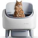 Open-Top Automatic Cat Litter Box, Self Cleaning Litter Box for Multi-Cat Families, APP Control, Safety Protection, 1 Roll Waste Bag (White-gray/1)