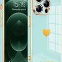 Compatible with iPhone 12 Pro Max Case for Women Girls, Luxury Fashion Plating Edge & Cute Love Heart Soft TPU Shockproof Protection Phone Case for iPhone 12 Pro Max 6.7 Inches,Mint Green