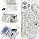 Cavor Compatible with MagSafe Wallet,Magnetic Wallet for iPhone 17/16 Pro Max/15 Pro/14 Plus/13/12 Series,Adjustable Stand,Mag Safe Phone Card Holder Zipper-Leopard White