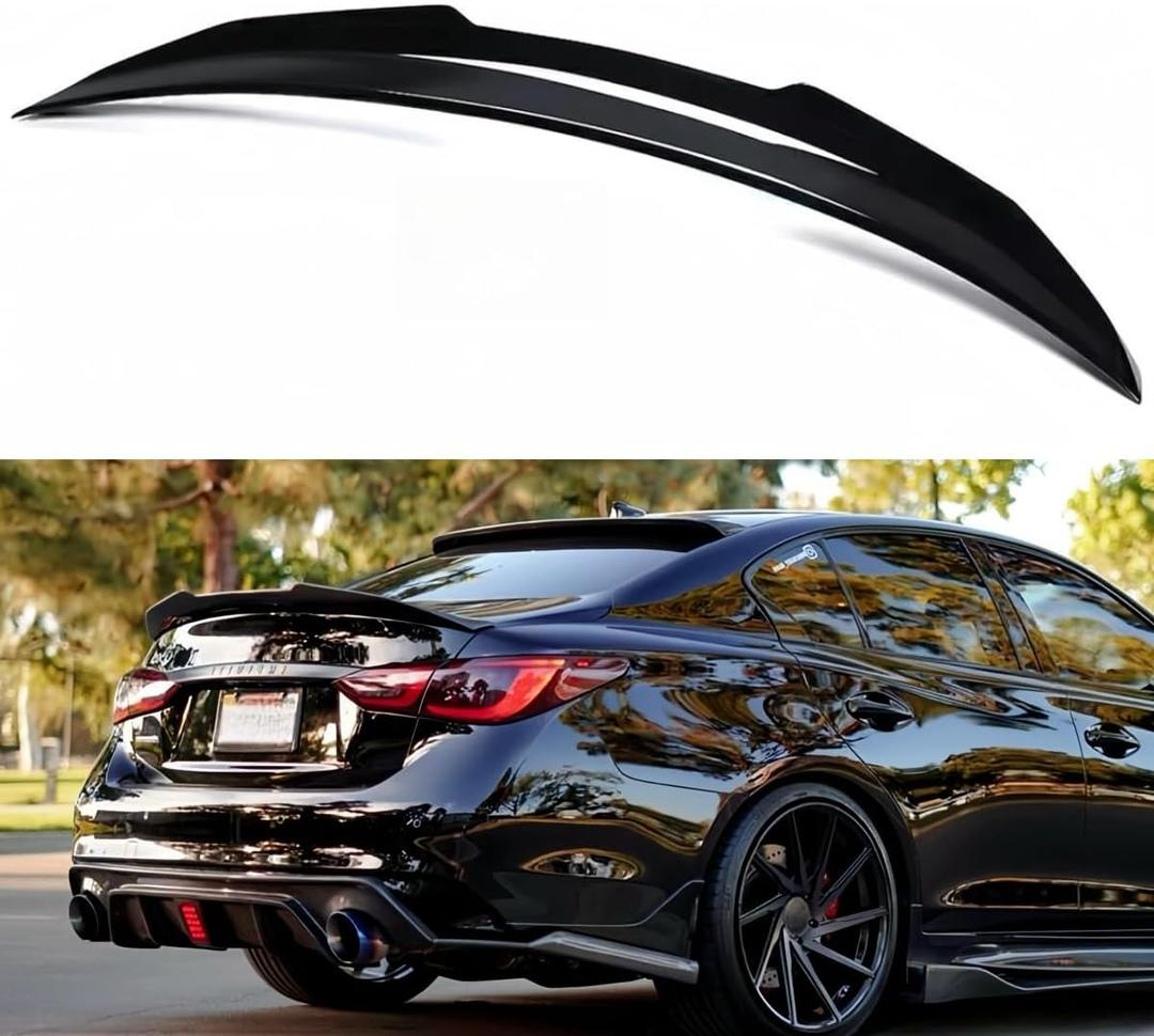Rear Spoiler Compatible with 2014-2024 Infiniti Q50, PSM Style Duckbill Fits for 14-24 4 Door Sedan, Trunk Exterior High Kick Spoiler Wing Lip Glossy Black