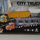 RC Semi Truck Toy for Kids - 1:32 Remote Control Carrier Van Transport Car, 17.3" Freight Container Truck with 2 Batteries, Semi Truck and Trailer with Lights, Great Gift for Boys Girls Age 3-8