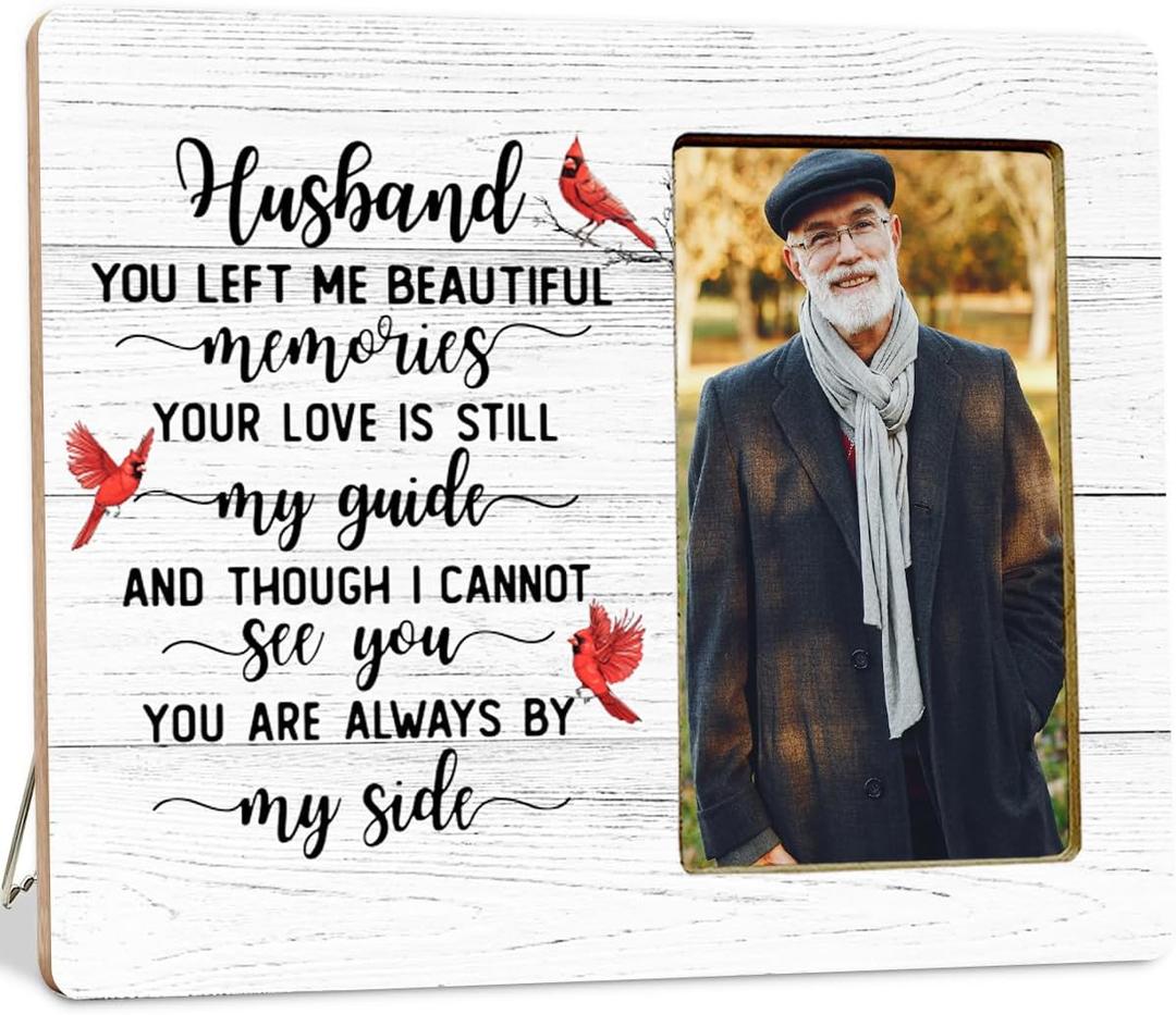 Memorial Cardinal Gifts Picture Frame for Loss of Husband, Sympathy Gifts, In Loving Memory Wooden Picture Frames for Loss of Husband