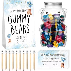 Outus Baby Shower Games Guess How Many Bears Sign 100 Guessing Game Cards 10 HB Pencils 1 Cute Bear Bottle for Guests Gender Reveal Party Favor(Blue)