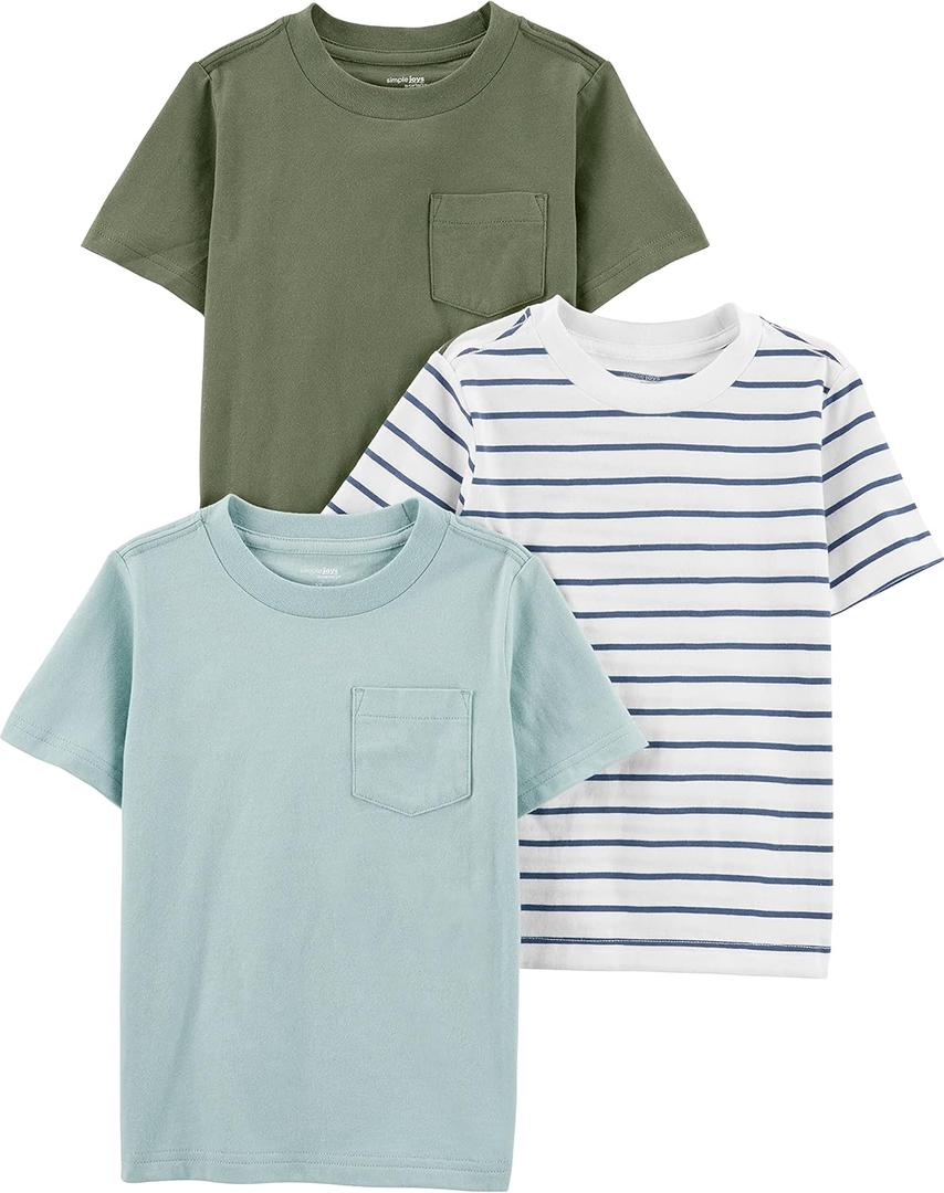 Simple Joys by Carter's Baby Boys' 3-Pack Short-Sleeve Tee Shirts (5T, Blue/Olive/Stripe)