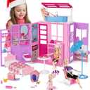 BETTINA Foldable Doll House for 12'' Dolls, 2-Story Dollhouse W/ Loft,Pets Rooms, 40+ Pcs Dollhouse Furnitures & Accessories, Space Saving Playhouse Birthday Xmas Toys Gifts for Girls 3 4 5 6 7 8+