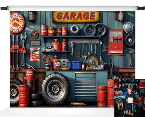 Kate Garage Tools Photo Backdrop Retro Mechanic Workshop Wall Art Background for Automotive Men Boys Photography Studio Props, 7x5ft