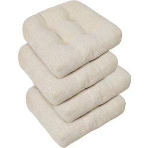 downluxe Chair Cushions for Dining Chairs 4 Pack, Tufted Indoor Chair Pads with Non-Slip Bottom, U-Shaped Kitchen Chair Cushions, 17"x17"x4", Beige