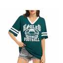 Women's Football Mesh Jersey - V-Neck Short Sleeve Casual Tops for Game Day Fans,Green, Size M