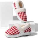 UBFEN Womens Mens Slippers Memory Foam Comfort Fuzzy Plush Lining Slip On House Shoes (Red, M)